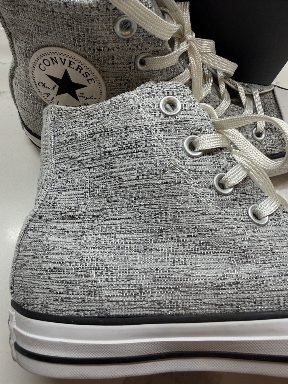 Converse Sparkle Knit High Top Sneakers in Heather Gray and White - Picture 4 of 4
